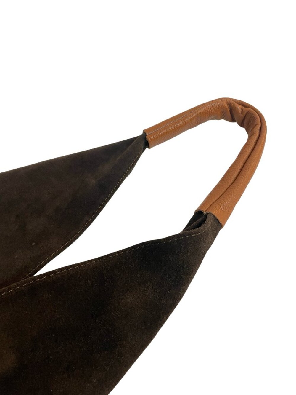 Dark Chocolate Brown Italian Suede Hobo Shoulder Bag Made in Italy Leather Handl - Picture 4 of 17